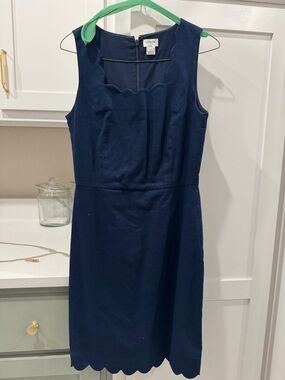 J. Crew Navy Scallop-Edge Midi Sheath Dress